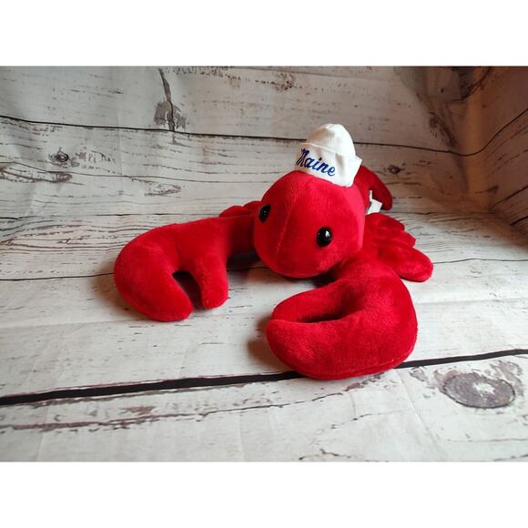 Maine Red Lobster Stuffed Animal Plush With White Sailor Hat - Picture 1 of 7